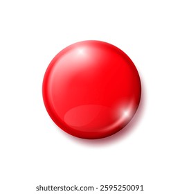 3D Round Metal Or Plastic Red Button Badge. EPS10 Vector