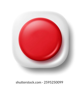 3D Round Metal Or Plastic Red Button Badge. EPS10 Vector