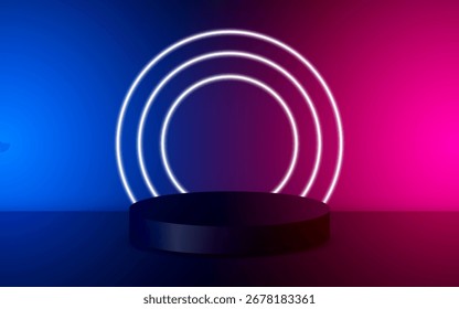 Podio de pedestal redondo 3D. El fondo se puede agregar a Anuncios, volantes o Sitios web. Un podio para la publicidad de productos de lujo. Renderización 3D. Ilustración vectorial.