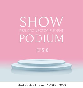 3D round podium. Realistic minimal empty scene. Showcase and shelf. Trendy empty stage.