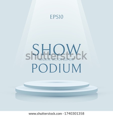 3D round podium. Realistic minimal empty scene. Showcase and shelf. Trendy empty stage.