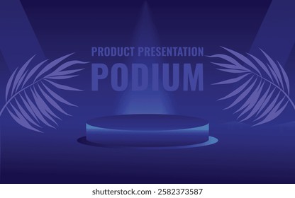 3D round podium set background with light and shadow. Abstract geometric composition in minimalist design. 
3D studio display showroom product pedestal, Fashion stage showcase mockup scene.