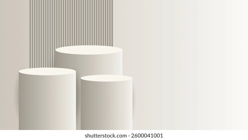 3D  round podium set Background design. 3D studio display showroom product pedestal, Fashion stage showcase mockup scene.
