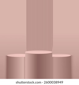 3D  round podium set post design. 3D studio display showroom product pedestal, Fashion stage showcase mockup scene.