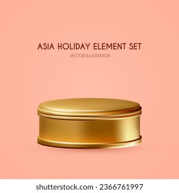 3D Round Podium. Showcase and Product display. Asia holiday set element. Chinese New Year
