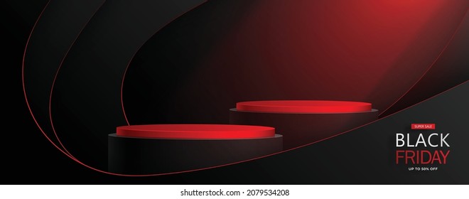 3d Escenario de podio redondo para la venta de póster del Viernes Negro con corte de papel negro y estilo artesanal sobre fondo de color para banner, afiche o sitio web