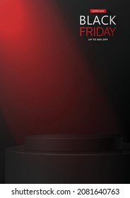 3d Escenario de podio redondo para la venta de póster del Viernes Negro con corte de papel negro y estilo artesanal sobre fondo de color para banner, afiche o sitio web