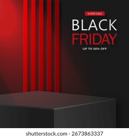 Etapa redonda del podio 3d para el cartel de la venta del viernes negro con el corte de papel negro y el estilo del arte en el fondo del color para el Anuncio, el cartel o el Sitio web