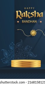 3d Round podium stage for Happy Raksha Bandhan, the traditional Indian festival with with Rakhi elements and crystal on color background