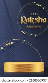 3D Round-Podium-Bühne für Happy Raksha Bandhan, das traditionelle indische Festival mit Rakhi-Elementen und Kristall auf Farbhintergrund