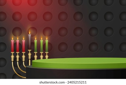 3d Round podium stage for Happy kwanzaa card with nice and creative symbols and paper cut style on color background for kwanzaa holiday