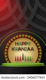 3d Round podium stage for Happy kwanzaa card with nice and creative symbols and paper cut style on color background for kwanzaa holiday