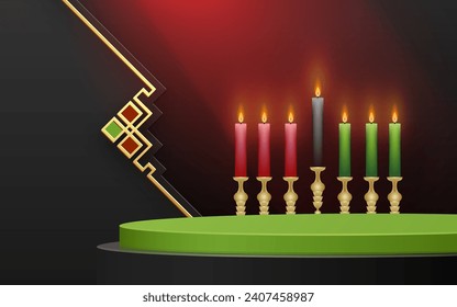 3d Round podium stage for Happy kwanzaa card with nice and creative symbols and paper cut style on color background for kwanzaa holiday