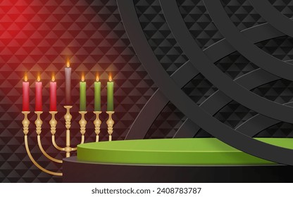 3d Round podium stage for Happy kwanzaa card with nice and creative symbols and paper cut style on color background for kwanzaa holiday