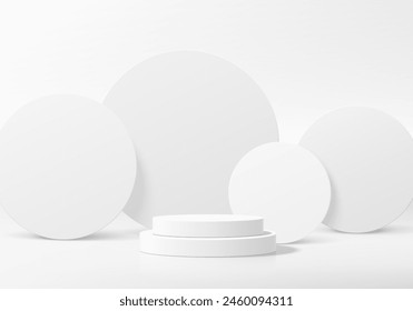 3D producto redondo podio de fondo color blanco con capas círculos de fondo. Composición Abstractas en diseño minimalista. 3D estudio showroom producto pedestal, Escaparate de moda escena de maquetas. Anuncio cosmético