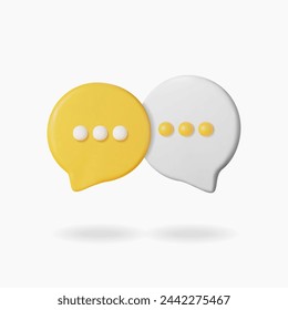 3D round speech bubbles symbol for chat. 3d render glossy plastic chat icon. Vector illustration.