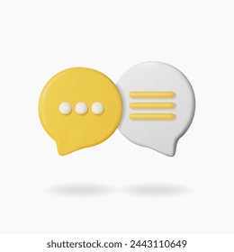 3D round speech bubbles symbol for chat. 3d render glossy plastic chat icon. Vector illustration.