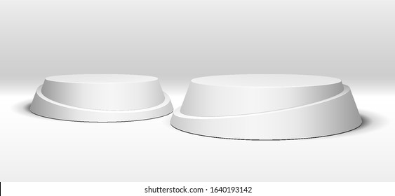 3D Round, Two Circle Stage Podium, Pedestal Isolated on White Background. Vector illustration. Ready For Your Design. Product Advertising. Vector EPS10