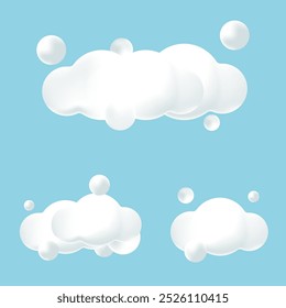 Nubes blancas redondas 3D. Elementos de diseño del cielo