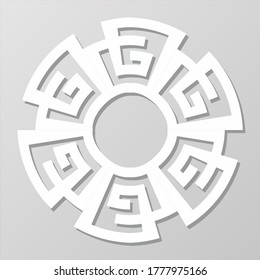 3D round white frame, vignette. Islamic geometric border, bas-relief. Vector muslim, persian motif. Elegant oriental ornament, traditional arabic art. Mosque decoration. Element for greeting cards