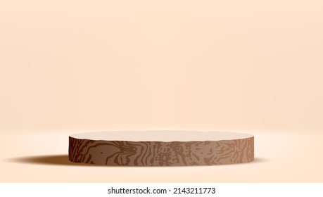 3D Round Wooden Saw Cut Cylinder Stage Podium. EPS10 Vector - Shutterstock ID 2143211773