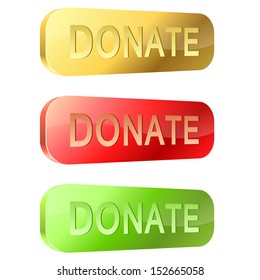 3D rounded glossy donate buttons isolated on white background.