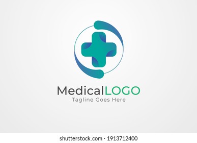 3D rounded Medical Logo, green circular with medical cross logo inside, flat design logo template, vector illustration