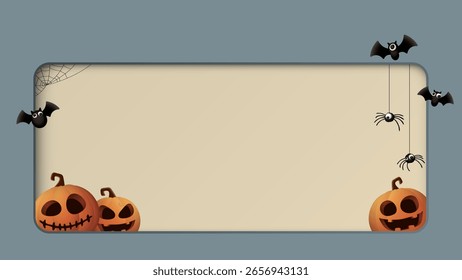 Fundo de estilo de corte de papel retângulo arredondado 3D com elementos de Halloween ilustração gráfica têm espaço em branco.