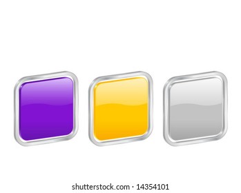 3d rounded squares icon with metal contour, isolated on white background. Vector illustration
