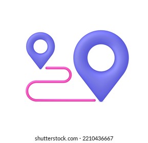 3D Route location line with pin icon. Concept of path or road. Locator position point. GPS navigator pointer. Trendy and modern vector in 3d style.