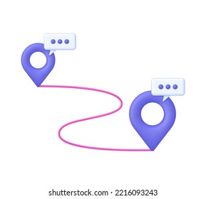 3D-Streckenlinie mit Pin-Symbol. Konzept des Weges oder der Straße. Positionspunkt des Locators. GPS-Navigator-Zeiger. Trendy und moderne Vektorgrafik im 3D-Stil.