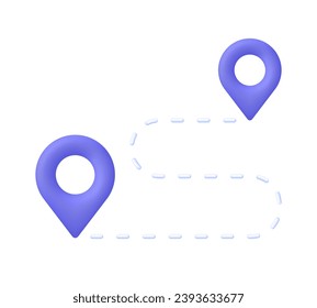 3D Route location line with pin icon. Concept of path or road. Locator position point. GPS navigator pointer. Trendy and modern vector in 3d style.