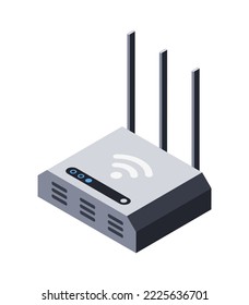 3d router icon, modem, internet sharing device. Digital technology to connect, wifi. Equipment for home and office for wireless communication. Vector illustration in isometric style, isolated object