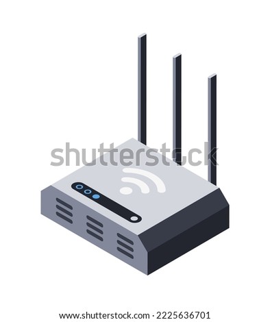3d router icon, modem, internet sharing device. Digital technology to connect, wifi. Equipment for home and office for wireless communication. Vector illustration in isometric style, isolated object