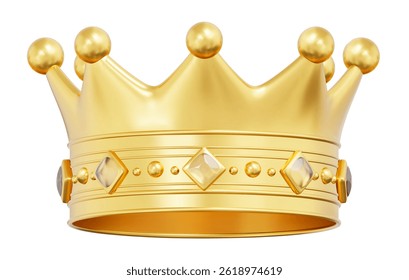 3d royal golden crown with diamonds. Textured king gold crown. Gradient mesh. Stock vector illustration on isolated background.