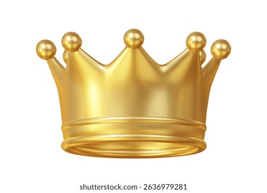3d royal golden crown. Textured king gold crown. Stock vector illustration on isolated background.