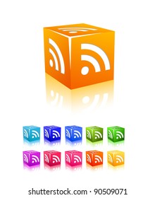 3d rss icon cube set