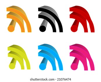 3d rss icon different colors vector illustration