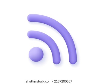 3d Rss Icon. Render Rss Symbol For To Update Site Content And Read News. 3d Vector Cartoon Minimal Illustration