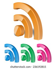 3D RSS Icon Set, Multicolored Version, Vector Illustration
