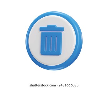 3d rubbish bin icon with circle button vector icon illustration