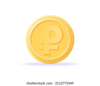 3D ruble coin icon. Concept currency exchange, business financial investment and stock market investment. Money render. 3d realistic cash vector illustration