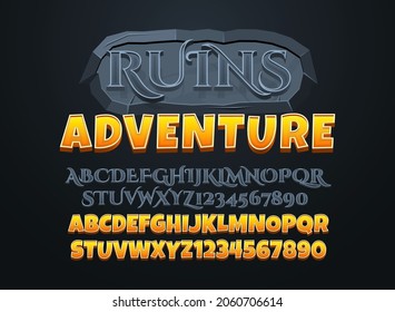 3d Ruins Adventure With Stone Texture Frame Game Logo Title Text Effect