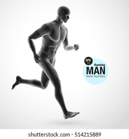 3d running man, black colored . Polygonal vector. Sport illustration