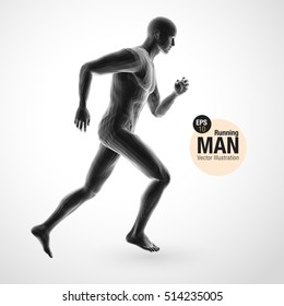 3d running man, black colored . Polygonal vector. Sport illustration