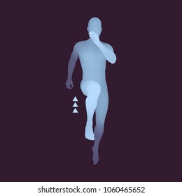 3d Running Man. Design for Sport, Business, Science and Technology. Vector Illustration. Human Body. 