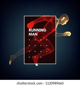 3d running man. Design for sport, business, science and technology. Vector illustration. Human body.