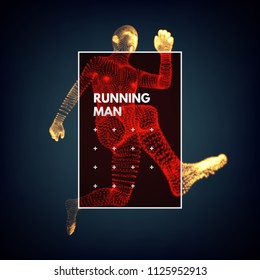 3d running man. Design for sport, business, science and technology. Vector illustration. Human body.