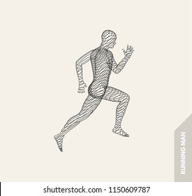 3d running man. Design for sport, business, science and technology. Vector illustration. Human body.