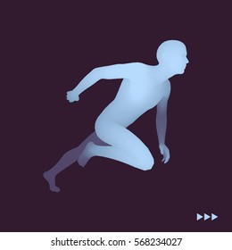 3d Running Man. Design for Sport, Business, Science and Technology. Vector Illustration. Human Body. 